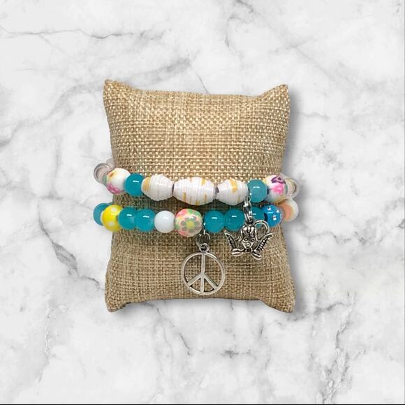 Handcrafted Beachy Boho Vibes Bracelet Unique Beads Charms Pastel Set Pastel - Picture 1 of 4